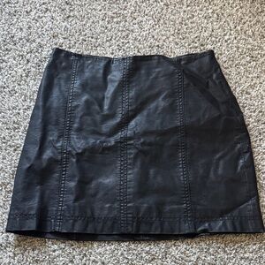 Free People Vegan Leather Black Mini Skirt | High Waisted A-Line